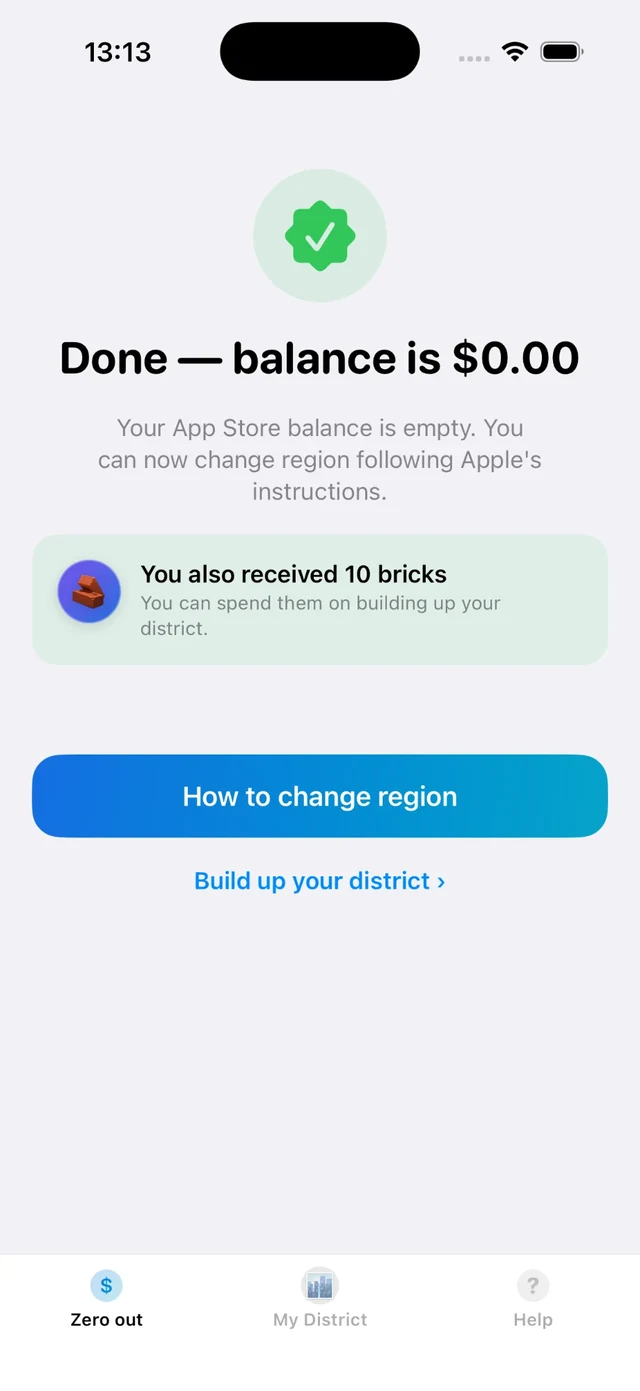 Last Cent: balance cleared to 0.00, region change unlocked